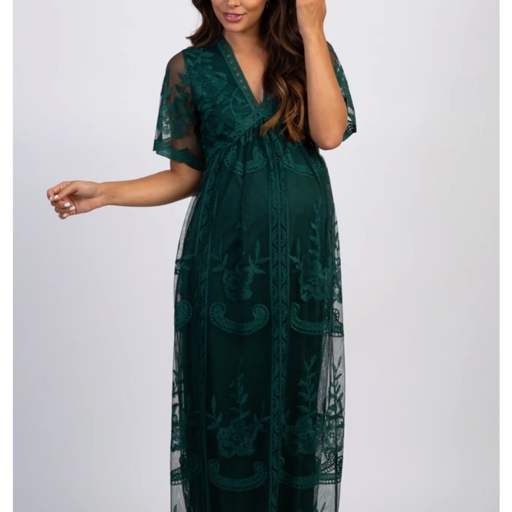 Chic Forest Green Lace Maxi Dress